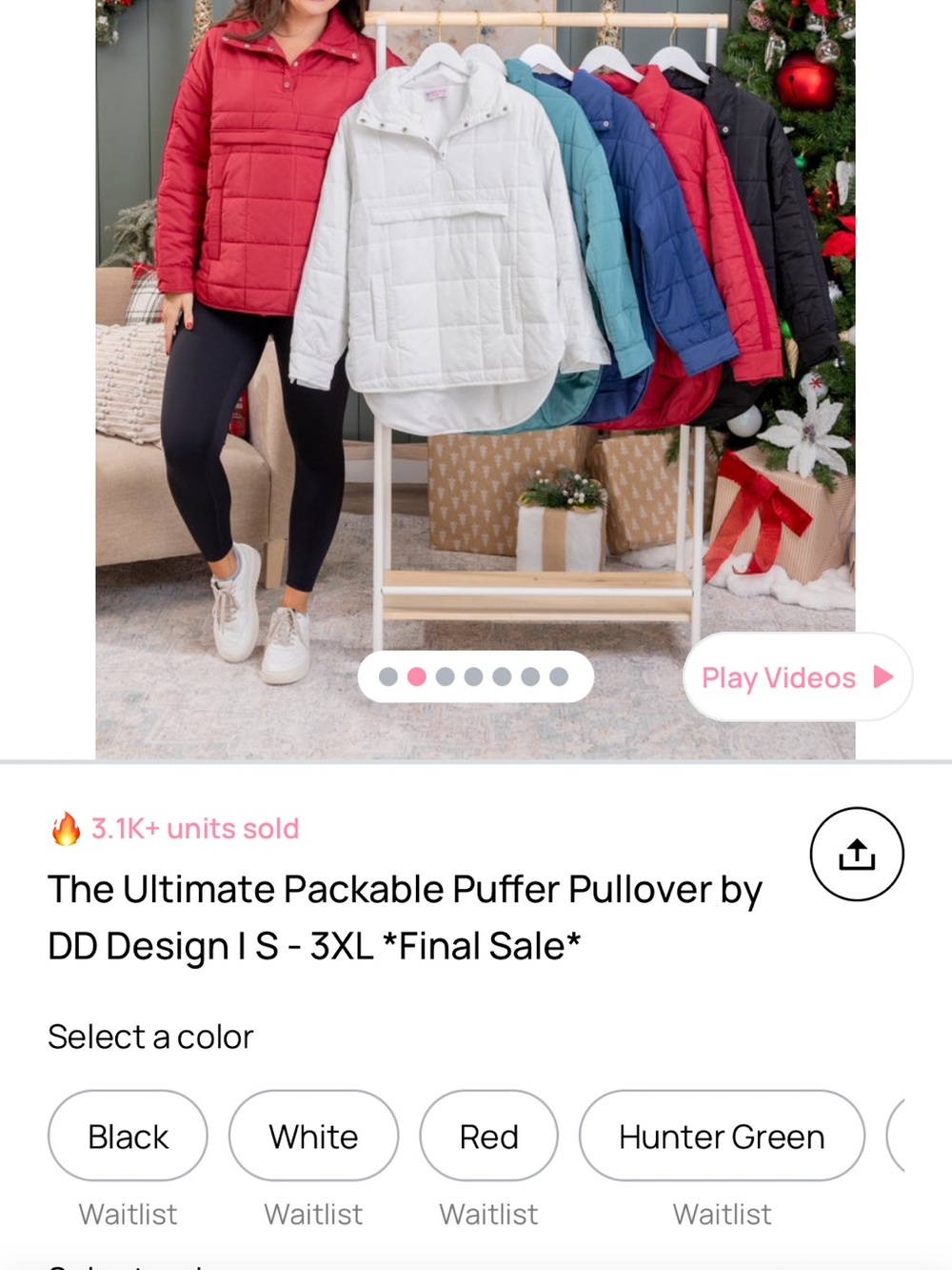 Packable Puffer Pullover Jacket - red